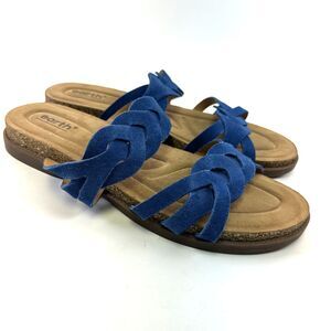 Earth Desty Sandals Flat Round Toe Woven Straps Blue Suede Slip On Womens 12